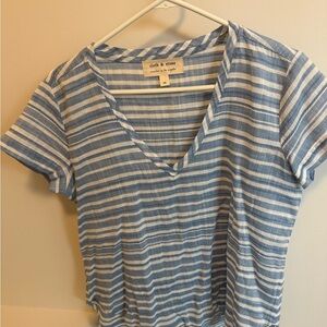 Cloth & Stone Blue and White Striped Short Sleeve Top